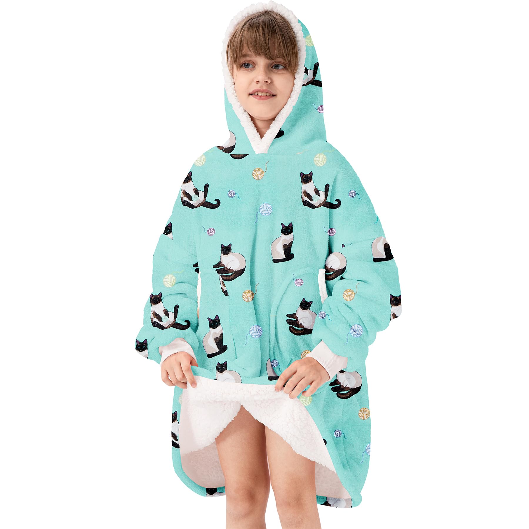 Zando Blue Cat Blanket Hoodie Blanket Teens Cozy Warm Wearable Blanket Hoodies Oversized Hooded Blanket Boys Girls Sherpa Blanke