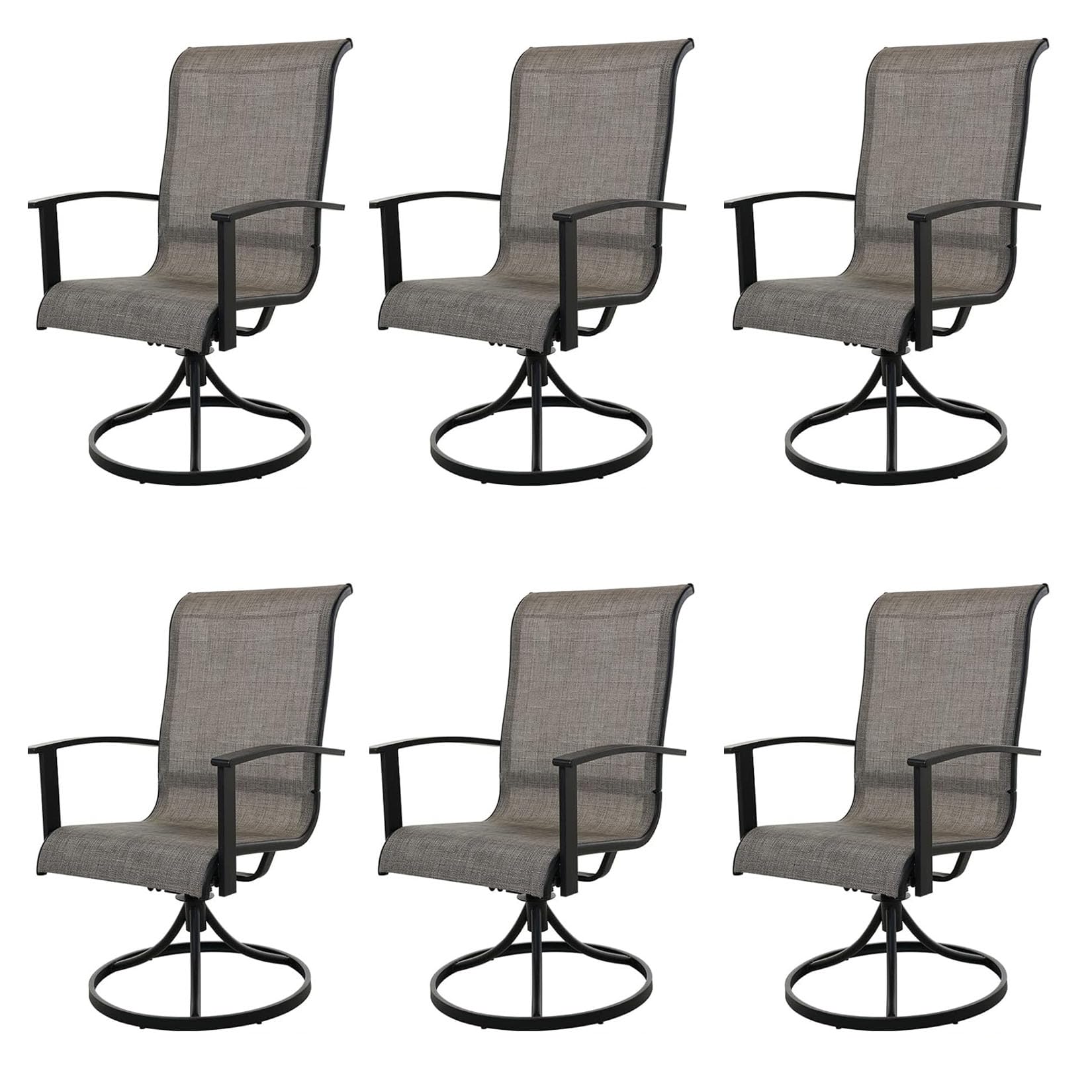 Grand Patio Outdoor Swivel Dining Chairs 6-Piece Patio Dining Chair Set Mesh Sling Patio High Back Swivel Rockers, Mixed Coffee