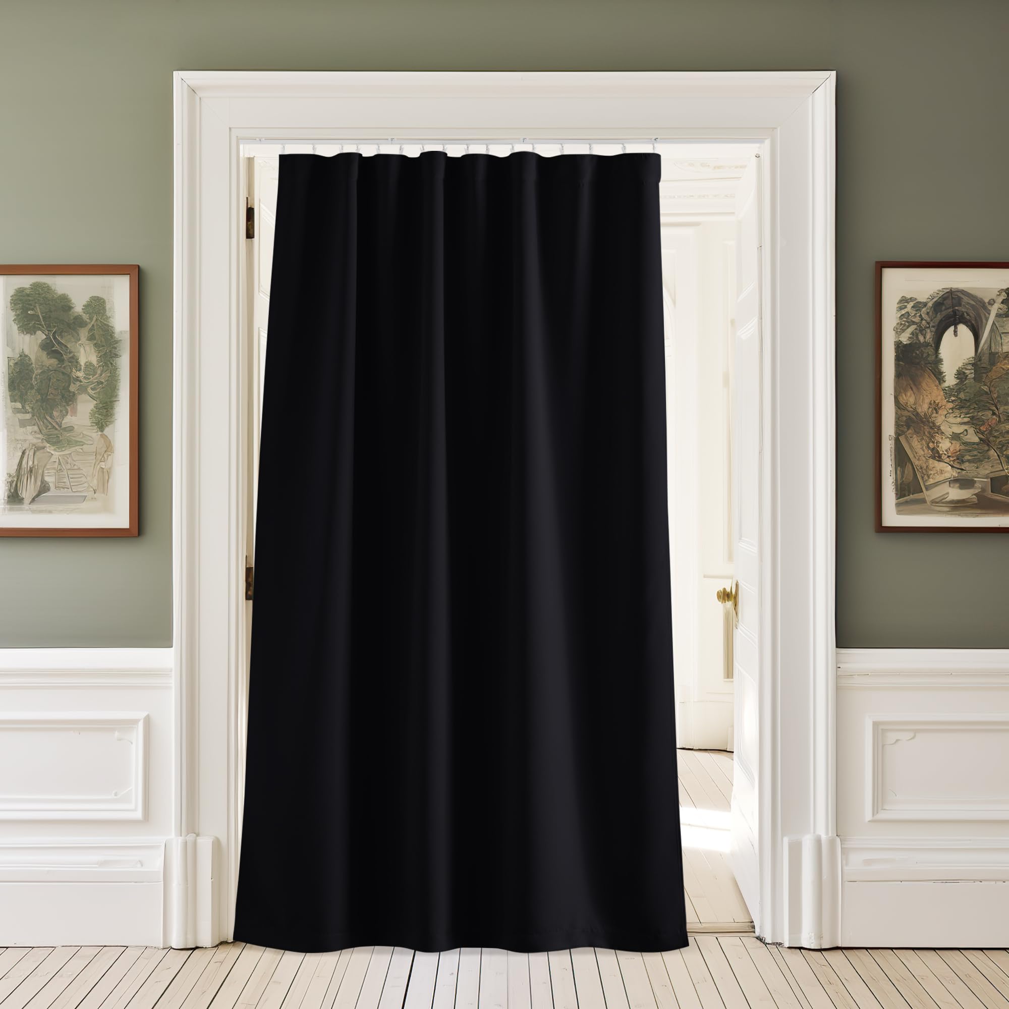 Nicetown Door Curtain 84 Inch Length With Adhesive Curtain Track For Doorway Privacy, 7Ft Tall X 5Ft Wide, Black, Room Divider D