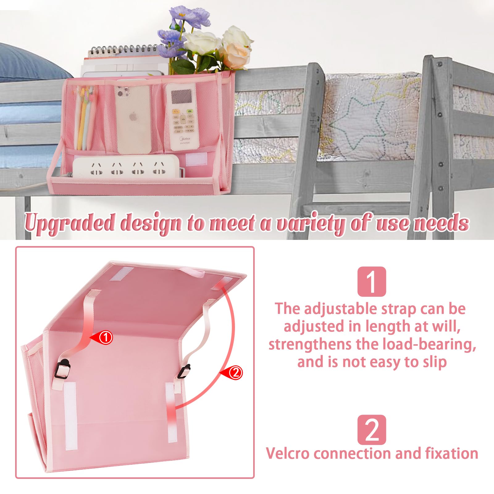 Retyion Bedside Caddy Bedside Storage Organizer Bedside Organizer With Power Strip Holder And 2 Adjustable Straps For Home Bunk