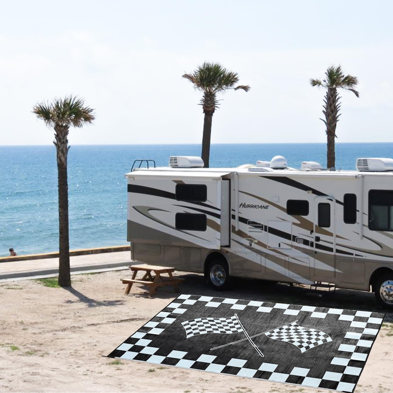 Eez Rv Products 9'X12'Cf Heavy Duty Reversible/Durable Outdoor Rving/Boondocking Mats (9Ft X12Ft Black & White Checker Flag) Com