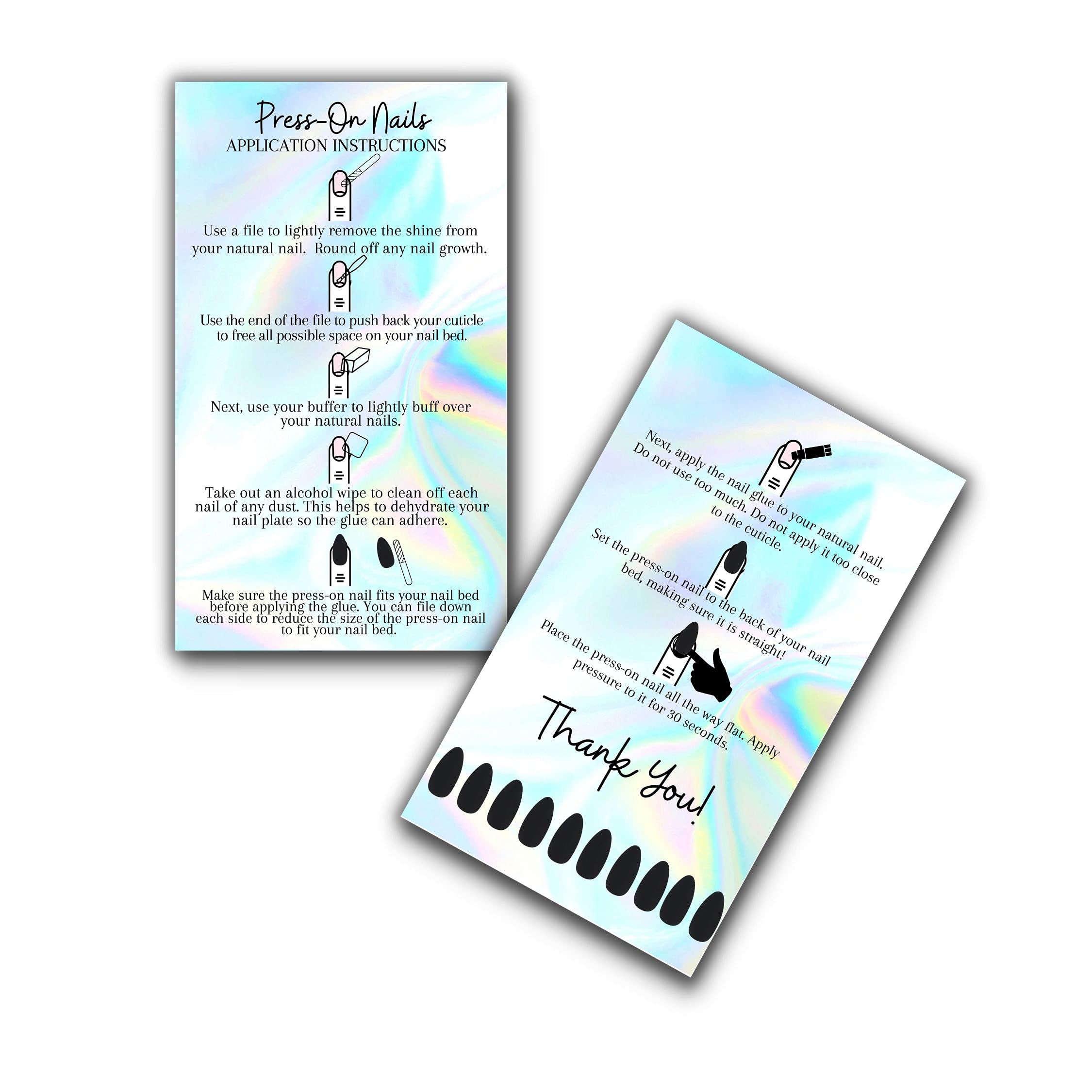 Boutique Marketing Llc Press-On Nail Application Instructions Cards | 50 Pack | 2X3.5 Inch Business Card Size | Non-Reflective M