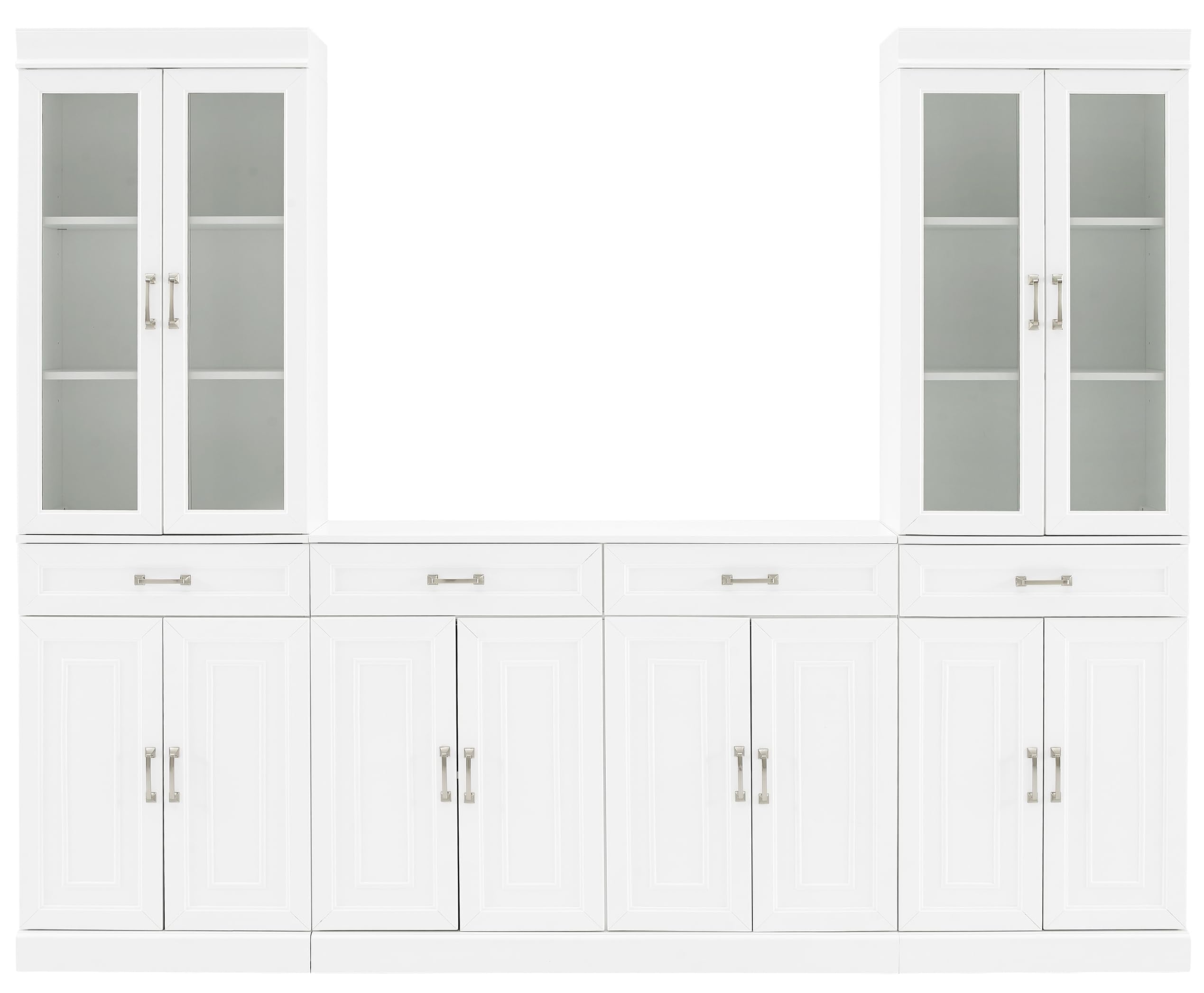 Crosley Furniture Stanton 3-Piece Sideboard Buffet Cabinet and Glass Door Kitchen Storage Pantry Set, White