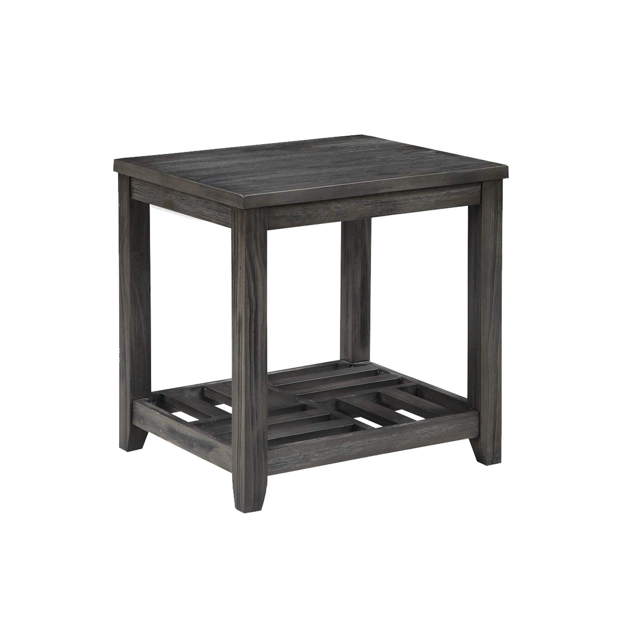 Benjara Transitional Style Wooden End Table With Open Slatted Shelf, Gray