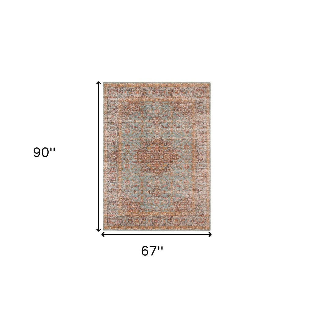 HomeRoots 532133 9 x 12 ft. Sea Green Medallion Traditional Power Loomed Rectangle Area Rug with Fringe