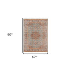 HomeRoots 532133 9 x 12 ft. Sea Green Medallion Traditional Power Loomed Rectangle Area Rug with Fringe