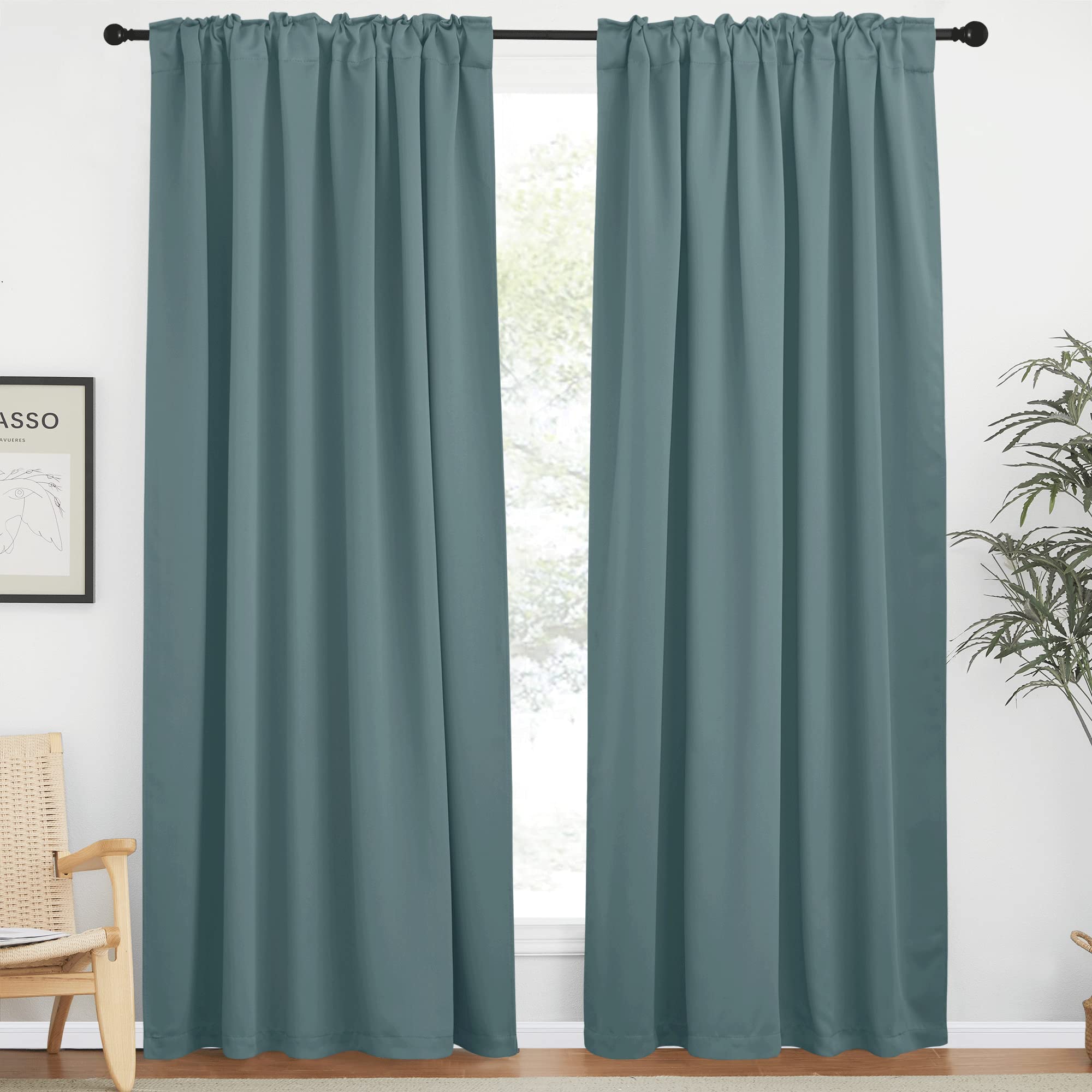 Nicetown Blackout Curtains 84 Inches Long For Living Room, Rod Pocket & Back Tab Window Curtains, Eatra Long Drape Panels For Office (Greyish Blue, 70' W X 84' L Per Panel, 2 Pcs)