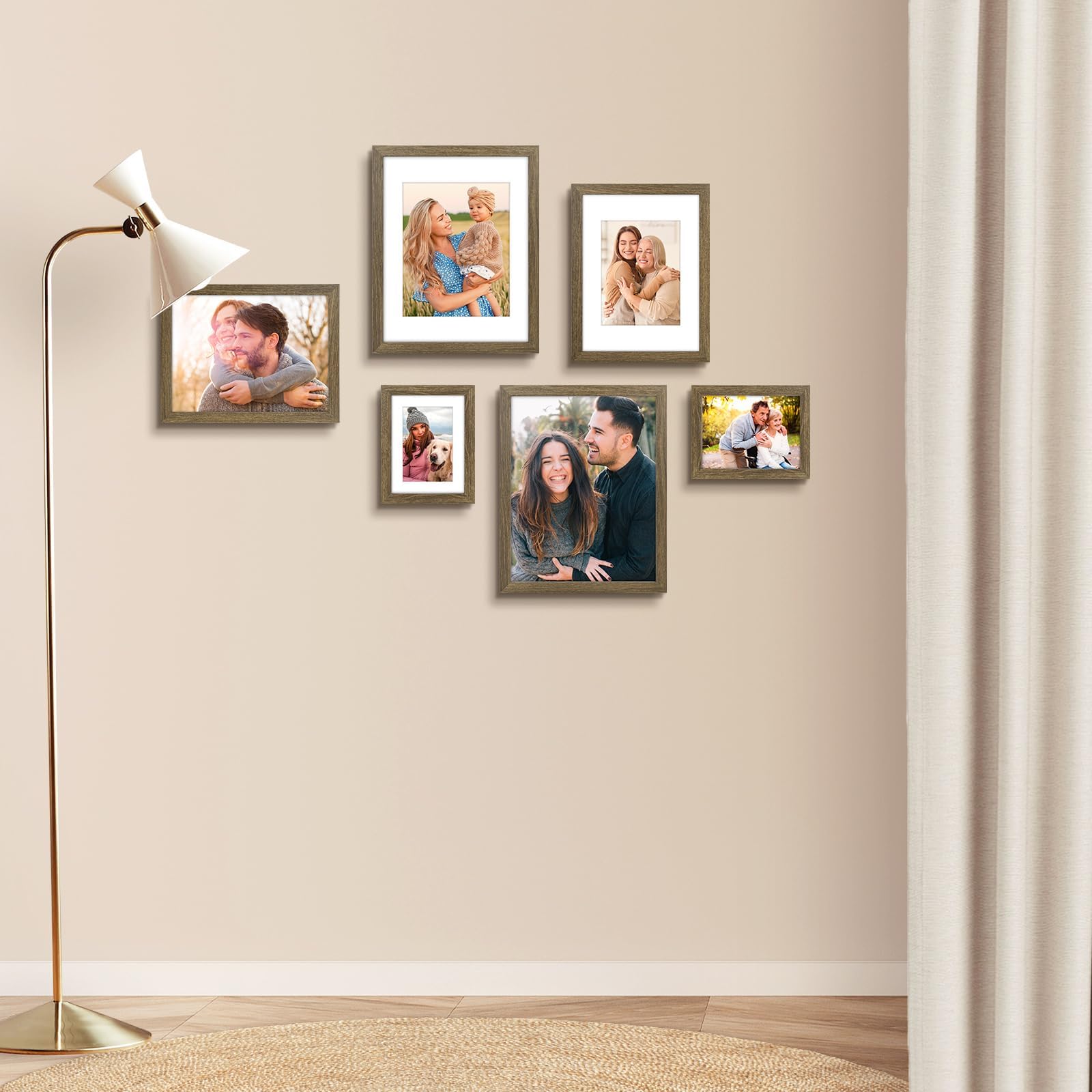 Auear, 6X8 Picture Frames Set Of 6, With Mat For 4X6 Or 6X8 Without Mat, Composite Wood Gallery Photo Frames With Plexiglass, Wa