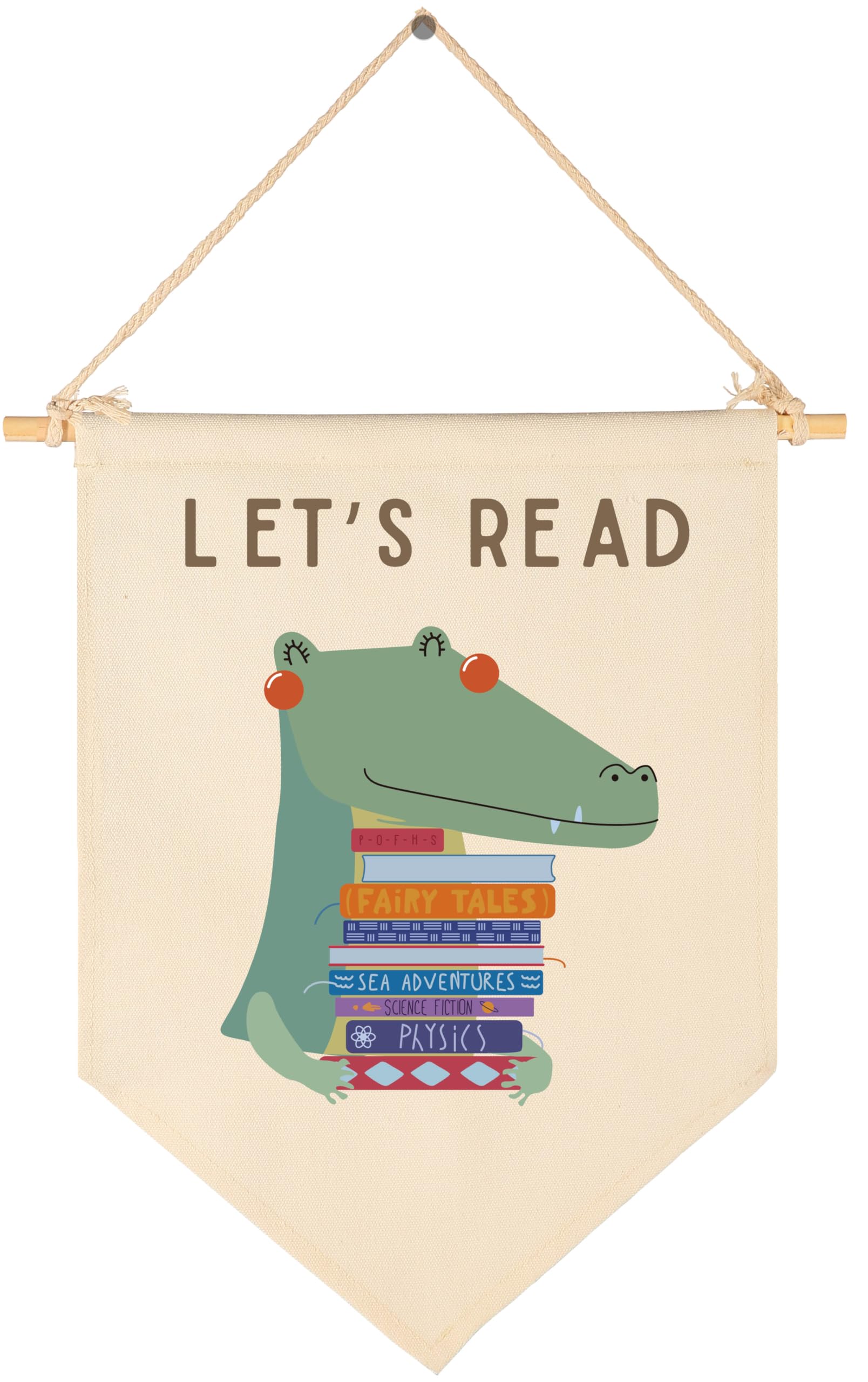 Lets Read-Cute Crocodile Wall Decor Gifts for Baby Boys Girls Kids-Canvas Hanging Flag Pennant Banner Wall Decor Gifts for Clas