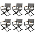 Grand Patio Extra-Wide 6-Pack Directors Chairs, Folding Dining Chair Set Of 6 With Sling, Woodgrain Armrests, Outdoor, Black