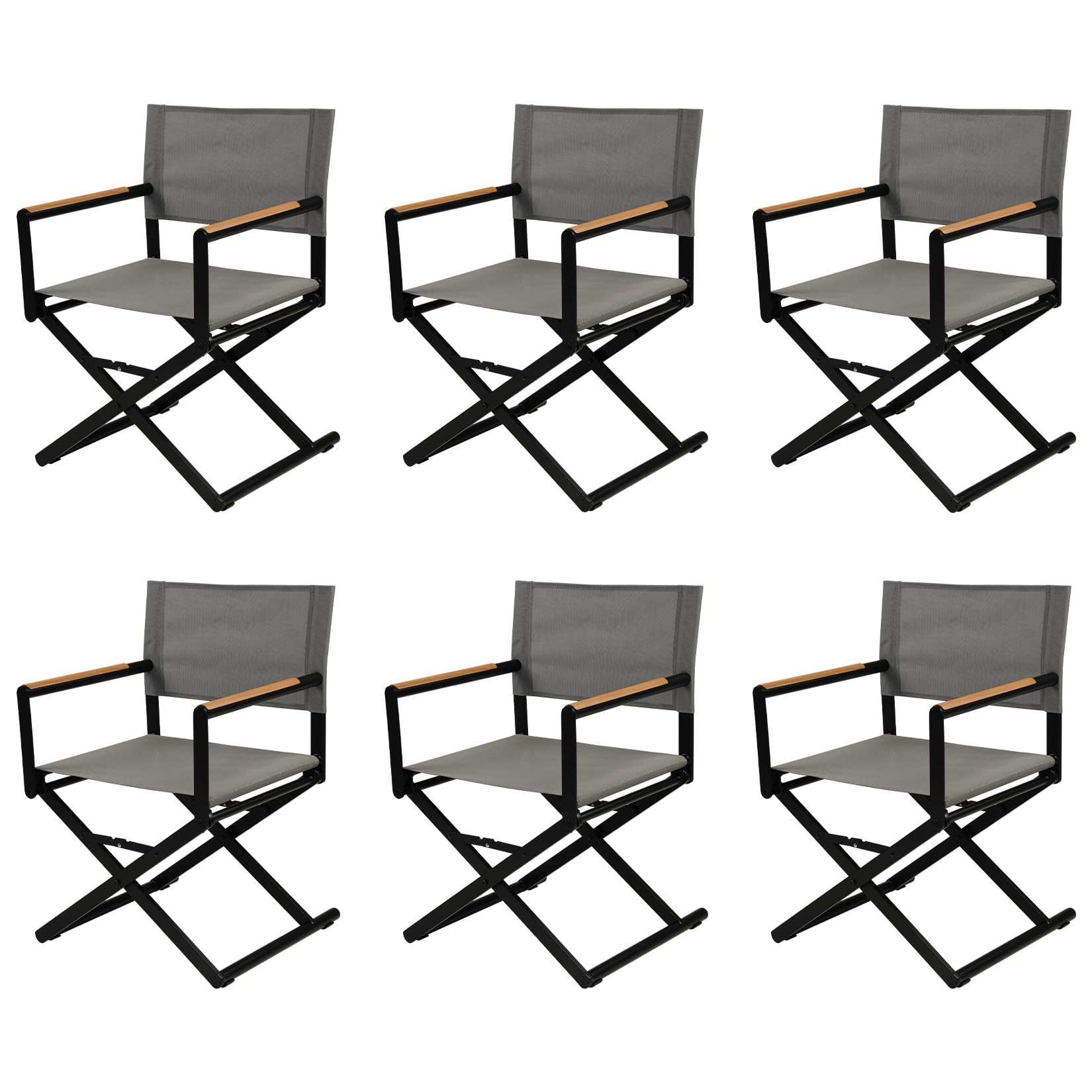 Grand Patio Extra-Wide 6-Pack Directors Chairs, Folding Dining Chair Set Of 6 With Sling, Woodgrain Armrests, Outdoor, Black