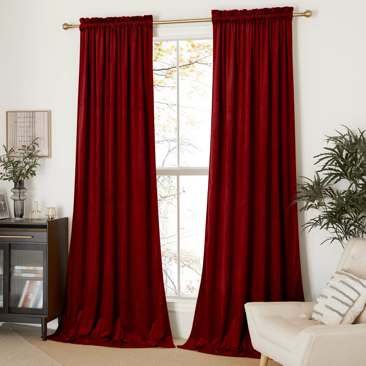 Nicetown Christmas Red Velvet Curtains And Drapes, Extra Long Elegant Wall Backdrop Drapes For Holiday Season Home Decoration (S