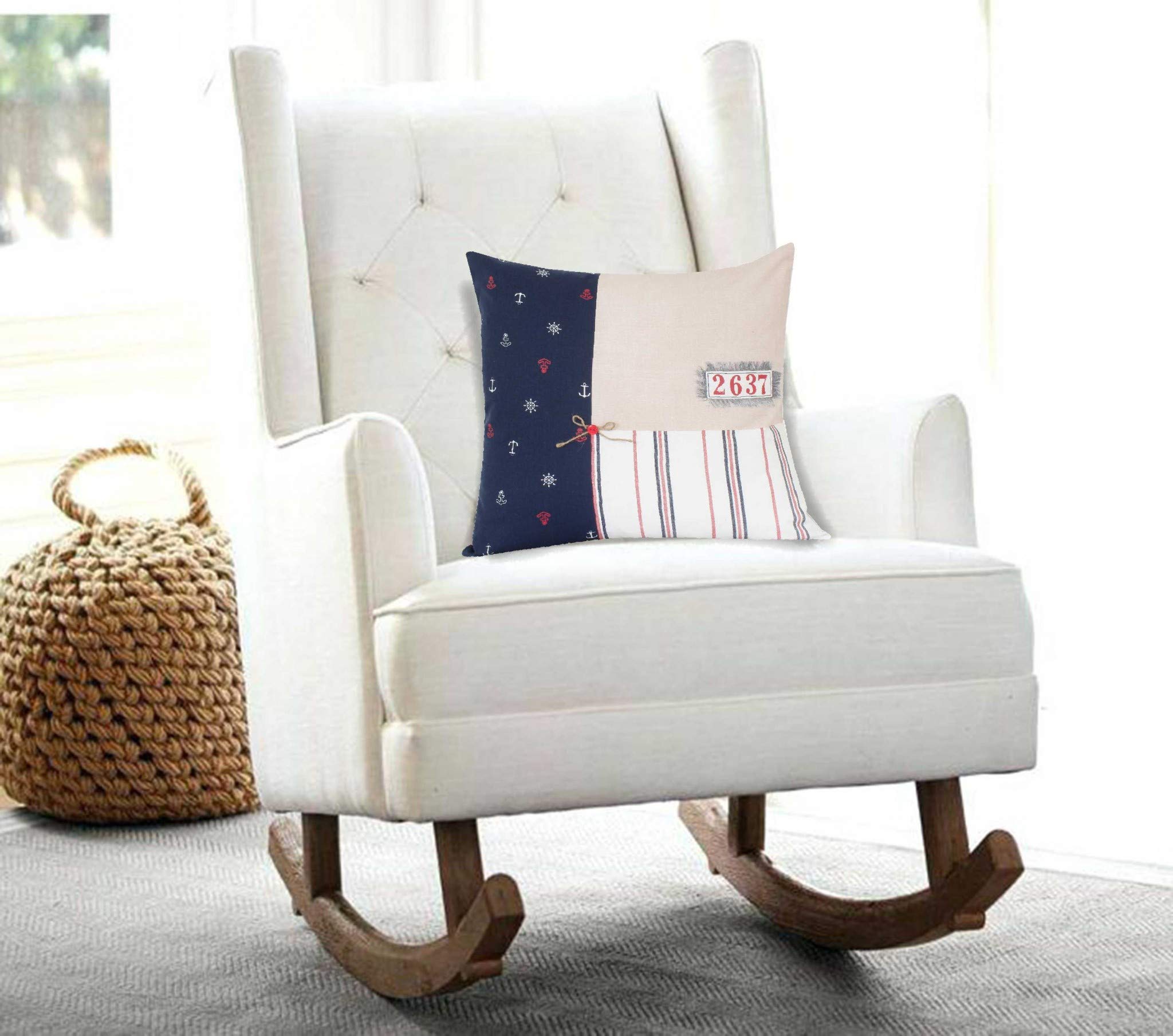 HomeRoots 100% Cotton 20' X 7' X 20' Nautical Multicolor Pillow Cover with Down Insert