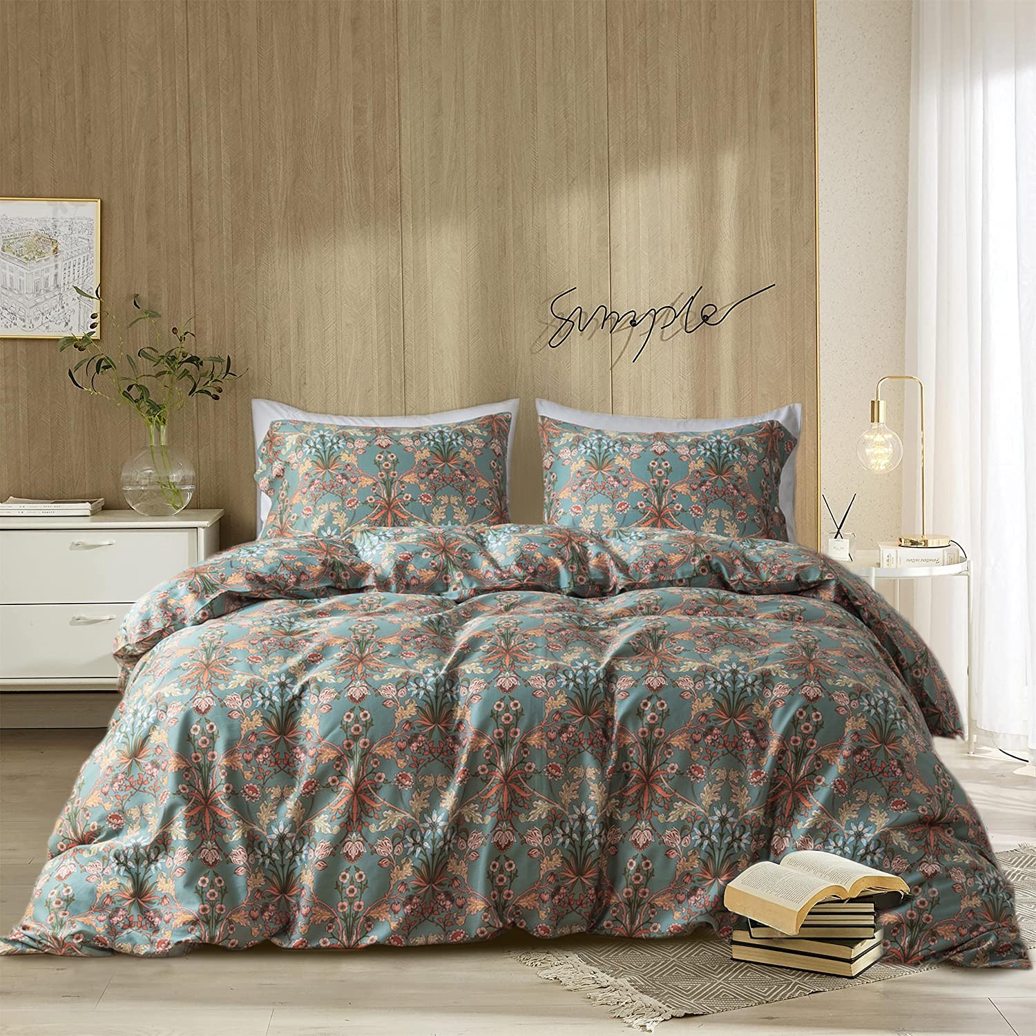 Eavd Vintage Style Garden Flower Duvet Cover King Soft Cotton Reversible Flower Bedding Set With 2 Pillowcases Chic Shabby Boho