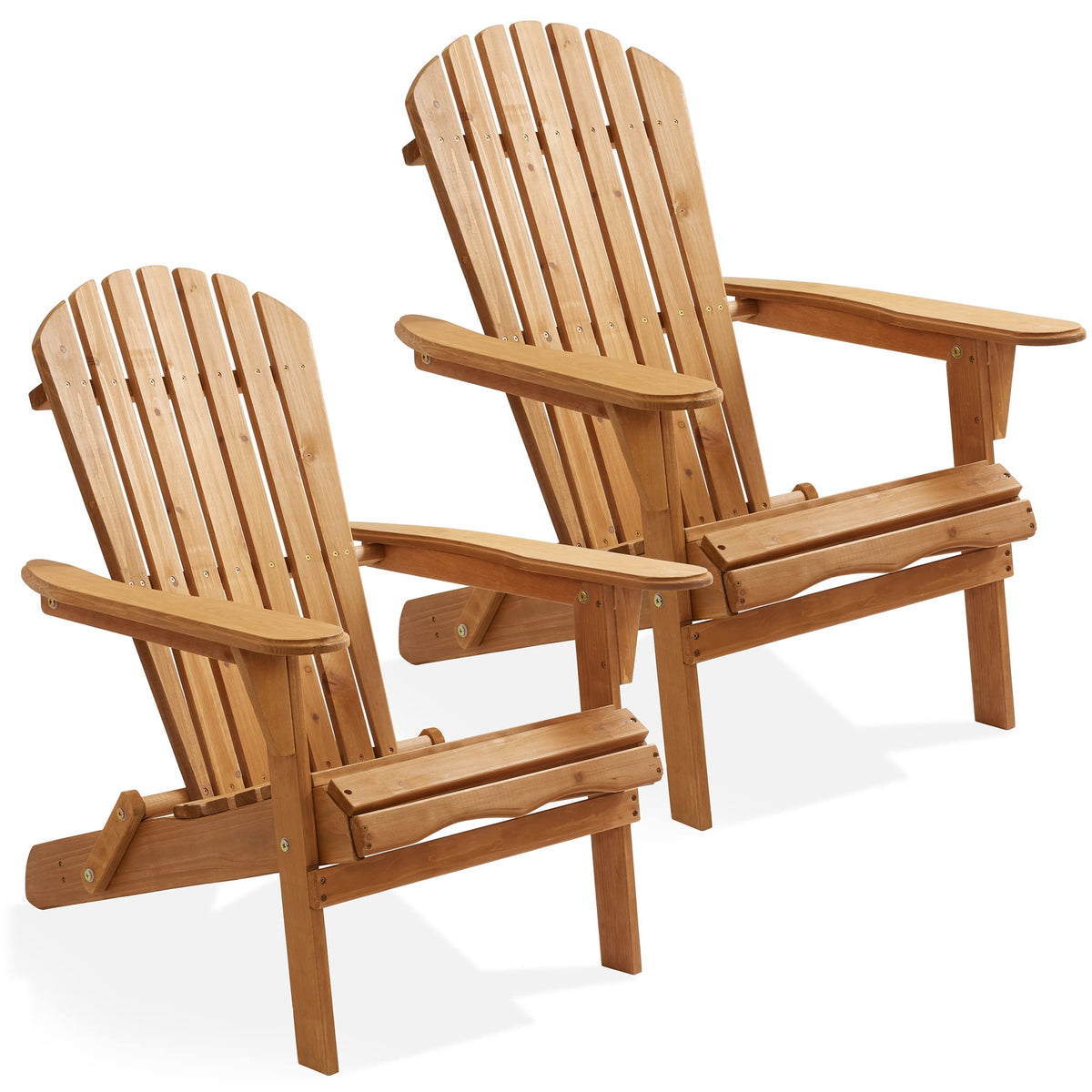 Casafield Folding Adirondack Chair, Set Of 2 Cedar Wood Outdoor Fire Pit Lounge Chairs For Patio, Deck, Yard, Lawn And Garden Seating, Partially Pre-Assembled - Natural