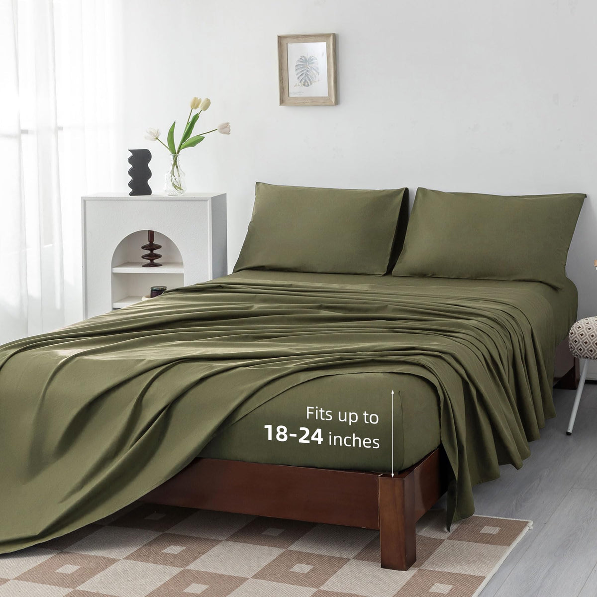 Levoo 100% Egyptian Cotton Sheets Queen Size Set 18'-24' Extra Deep Pocket Queen Sheets Set Soft Breathable Cooling 4Pcs Bed S