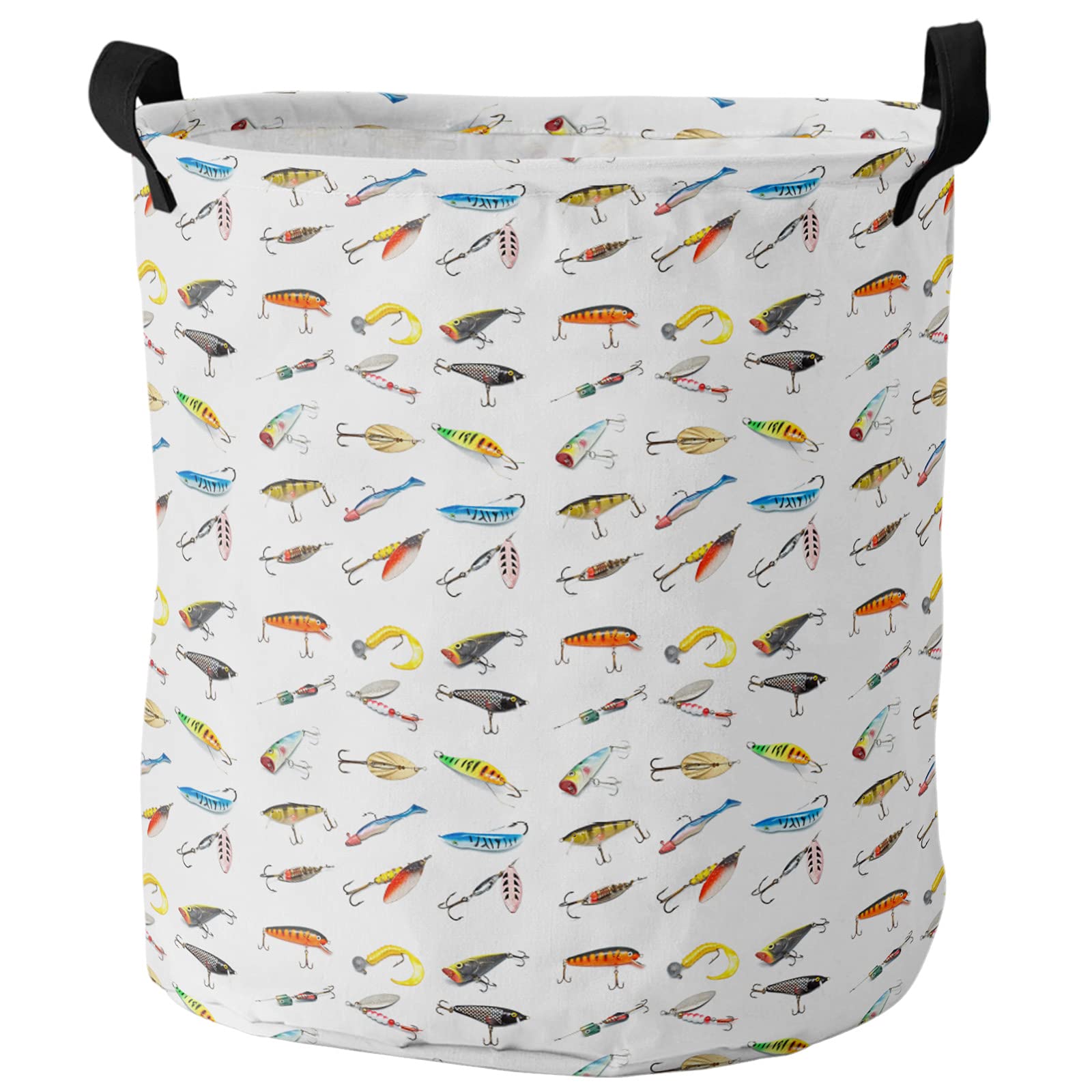 17-inch Laundry Hamper Foldable Laundry Basket, Seaside Fishing Waterproof Clothes Hamper for Bathroom Bedroom Living Room, Vari
