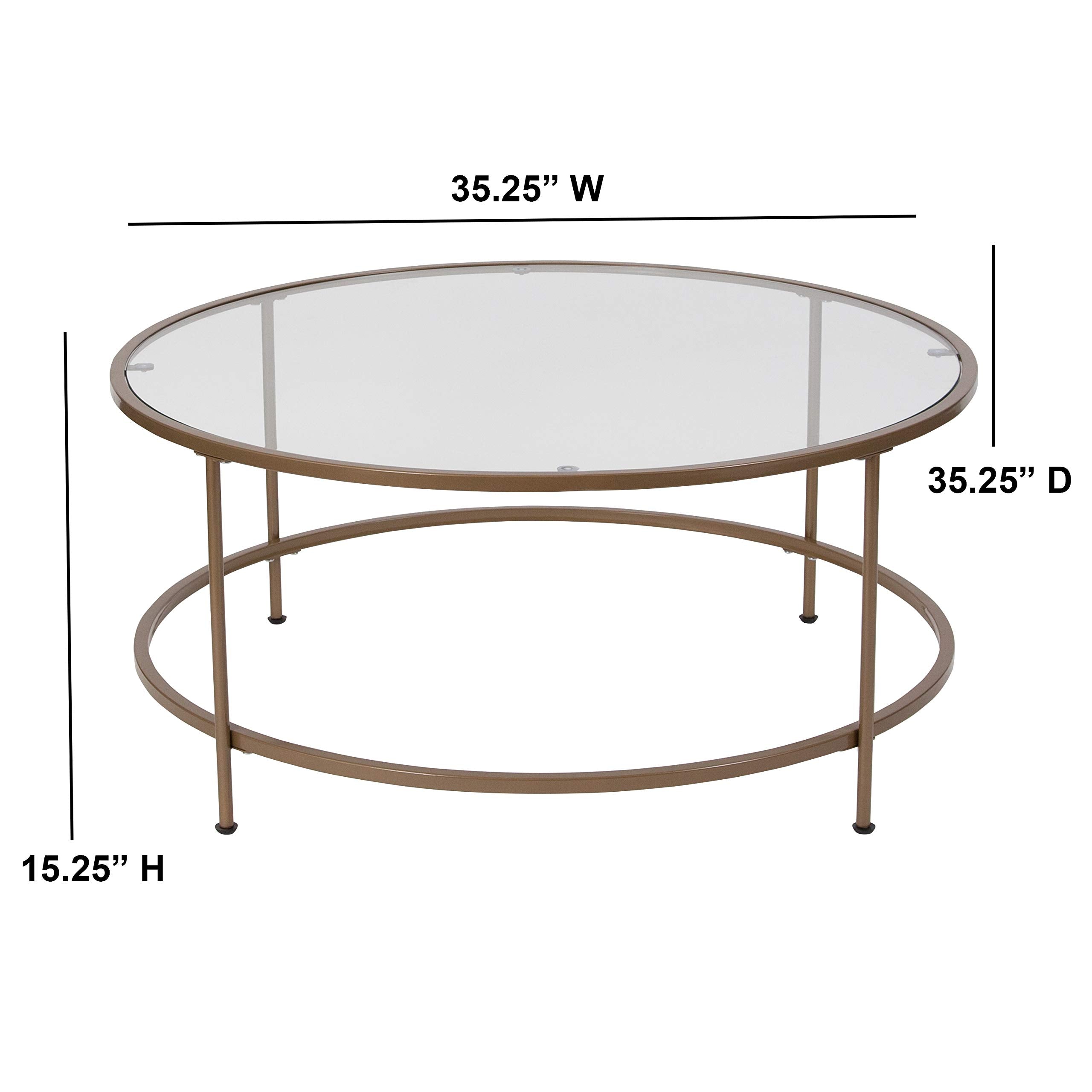 Flash Furniture Astoria Collection Round Coffee Table - Modern Clear Glass Coffee Table - Brushed Gold Frame