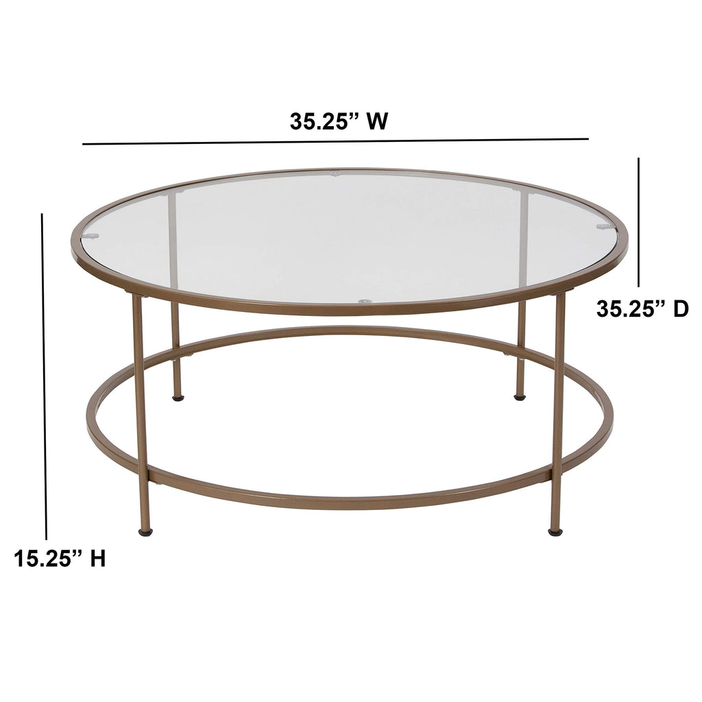 Flash Furniture Astoria Collection Round Coffee Table - Modern Clear Glass Coffee Table - Brushed Gold Frame