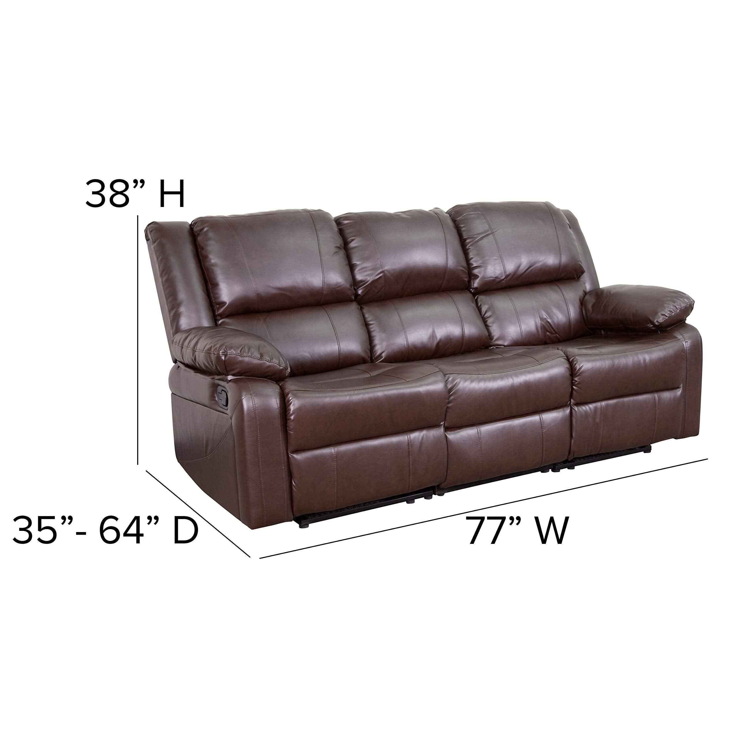 Flash Furniture Harmony Series Brown Leathersoft Sofa With Two Built-In Recliners
