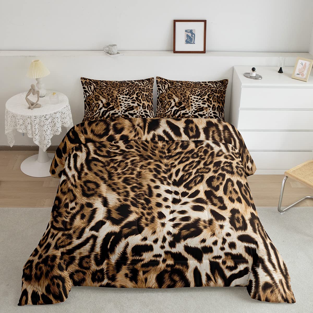 Feelyou Leopard Print Comforter Set Cheetah Print Bedding Set for Kids Boys Girls Wild Animal Print Comforter Leopard Fur Quilt 
