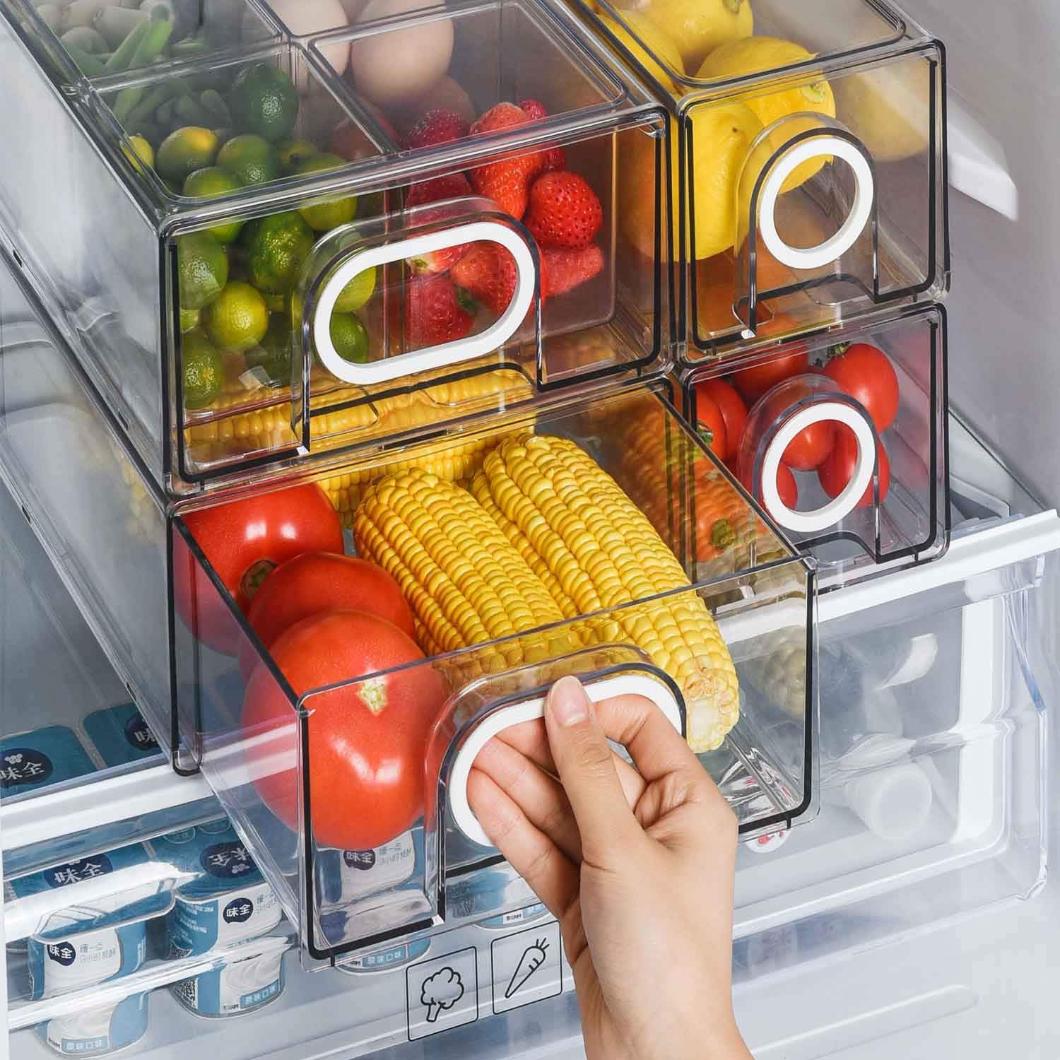 UNIKON Refrigerator Organizers and Storage Stackable Storage Drawers, Large Heavy Duty Fridge Organizer Bins Pull Out Refrigerat