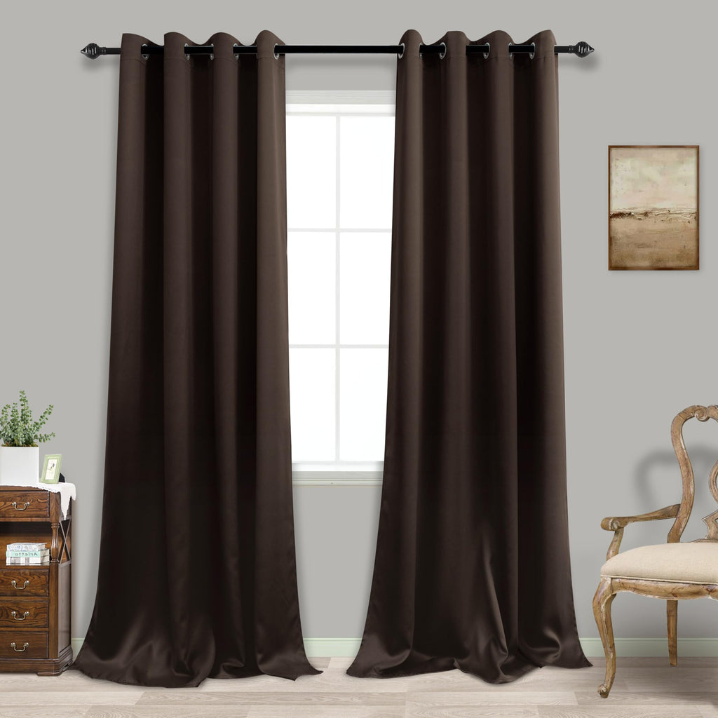 Solid Dark Brown Curtains For Living Room Bay Window,Smooth Satin Touch Polyester Long Size Traditional Rustic Grommet Large Curtains Draperies For Sliding Glass Door 2 Panels,52 Wide 108 Inch Length