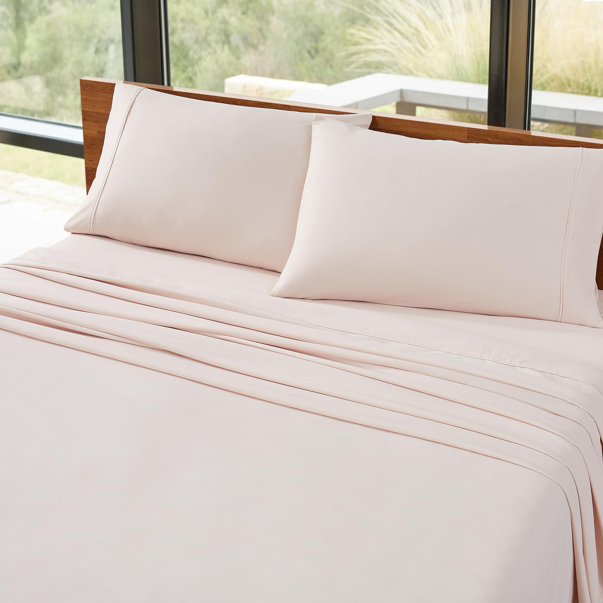 Ugg Hedi Queen Sheet Set 4-Piece Luxury Cooling Sheets Deep Pockets Premium Bedding With 2 Pillow Shams Hypoallergenic Machine Washable Soft Lightweight Bed Set For Bedroom, Queen, Shell Pink