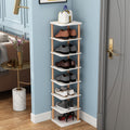 LUCKNOCK 8 Tiers Vertical Shoe Rack, Narrow Organizer, Stylish Wooden Shoe Storage Stand, Space Saving Shelf Tower, Free Standin