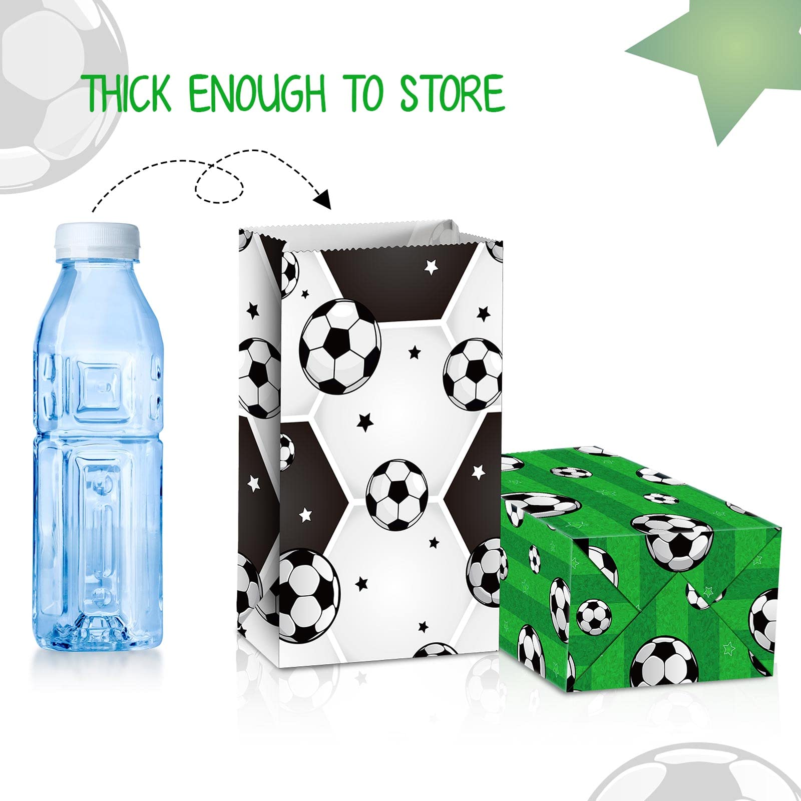 Chrisfall 24 Pcs Soccer Party Favor Bag Paper Soccer Goodie Bag Soccer Treat Candy Bag Football Snack Bag Soccer Paper Print Gif