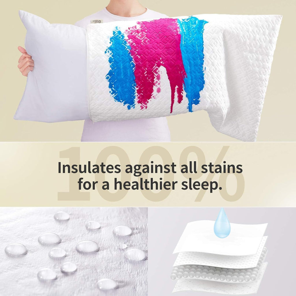 Coolshields Waterproof Pillow Protector Zippered (4 Pack) Standard, Hypoallergenic Pillow Cover For A Better Sleep, Premium Pill