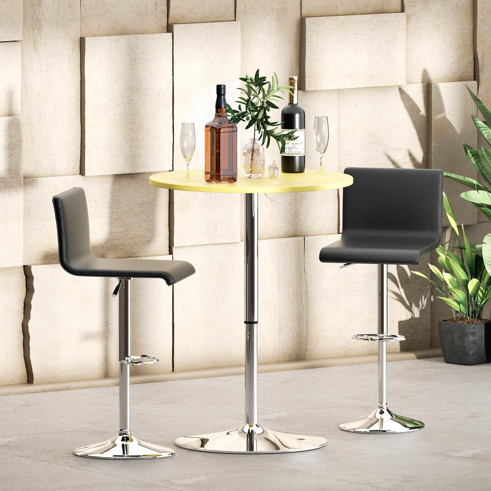 Monibloom Bistro Pub Table Round Bar 27.5'- 36' Height-Adjustable Cocktail Table With 23.5 Inch Table Top For Dining Room Home Kitchen Patio Bistro (Yellow)