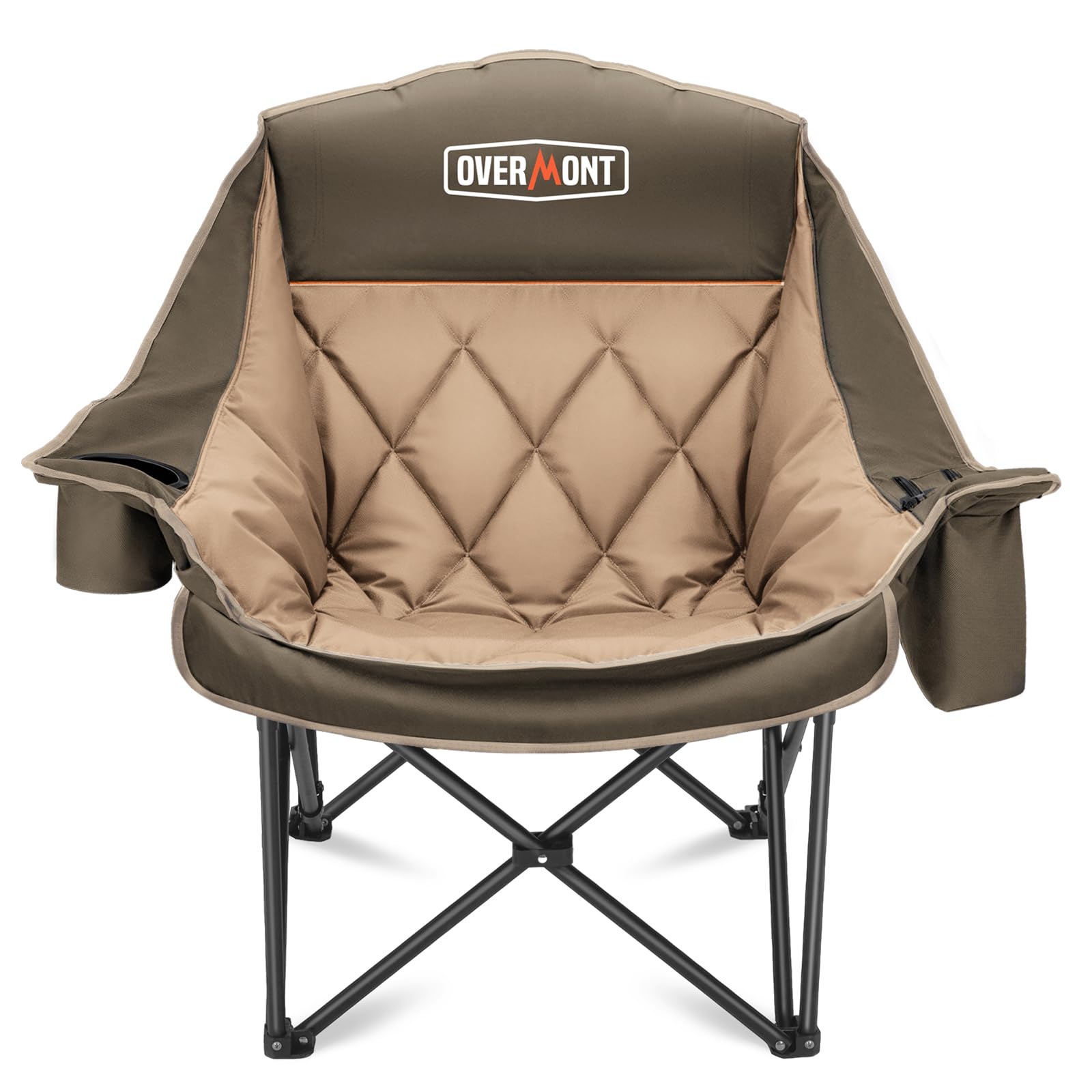 Overmont Oversized XL Camping Chair for Adults - 400lbs Support Heavy-Duty Padded Folding Chair with Side Pocket Cup Holder Cool