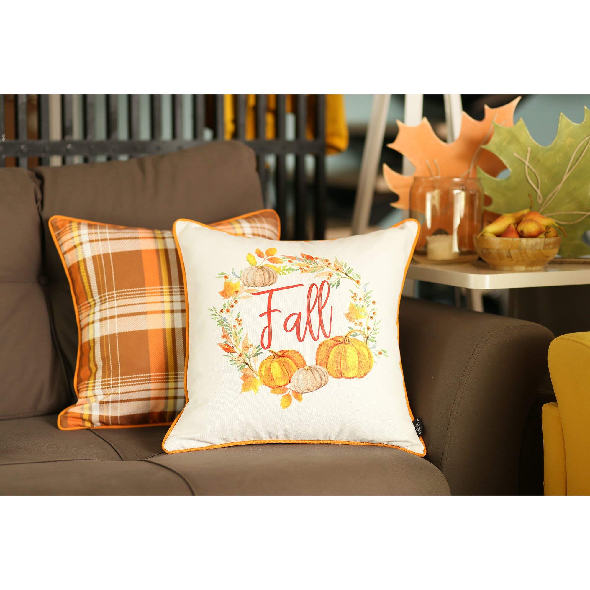 HomeRoots 100% Polyester Brushed Set of 4 18' Fall Pumpkin Throw Pillow Cover in Multicolor