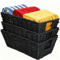 Paper Rope Storage Baskets for Shelves Organizing, Small Hand Woven Wicker Organizer Basket with Handle for Bathroom Toilet Pape