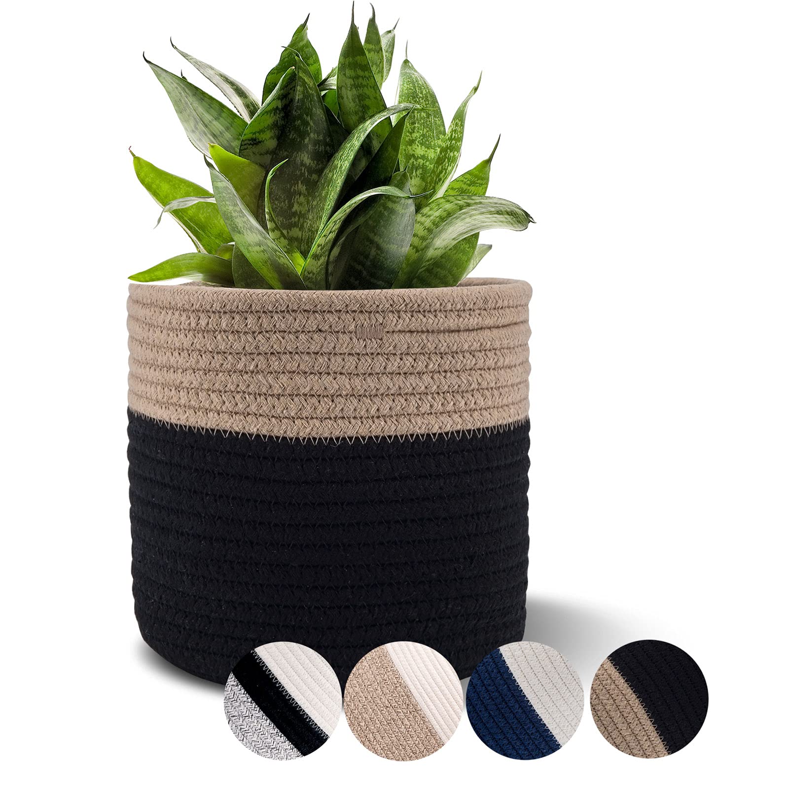 Oradrem Woven Cotton Rope Plant Basket For 6' Flower Pot Floor Indoor Planters Flower Pot,Home Decor Storage Organizer H6 3/4'