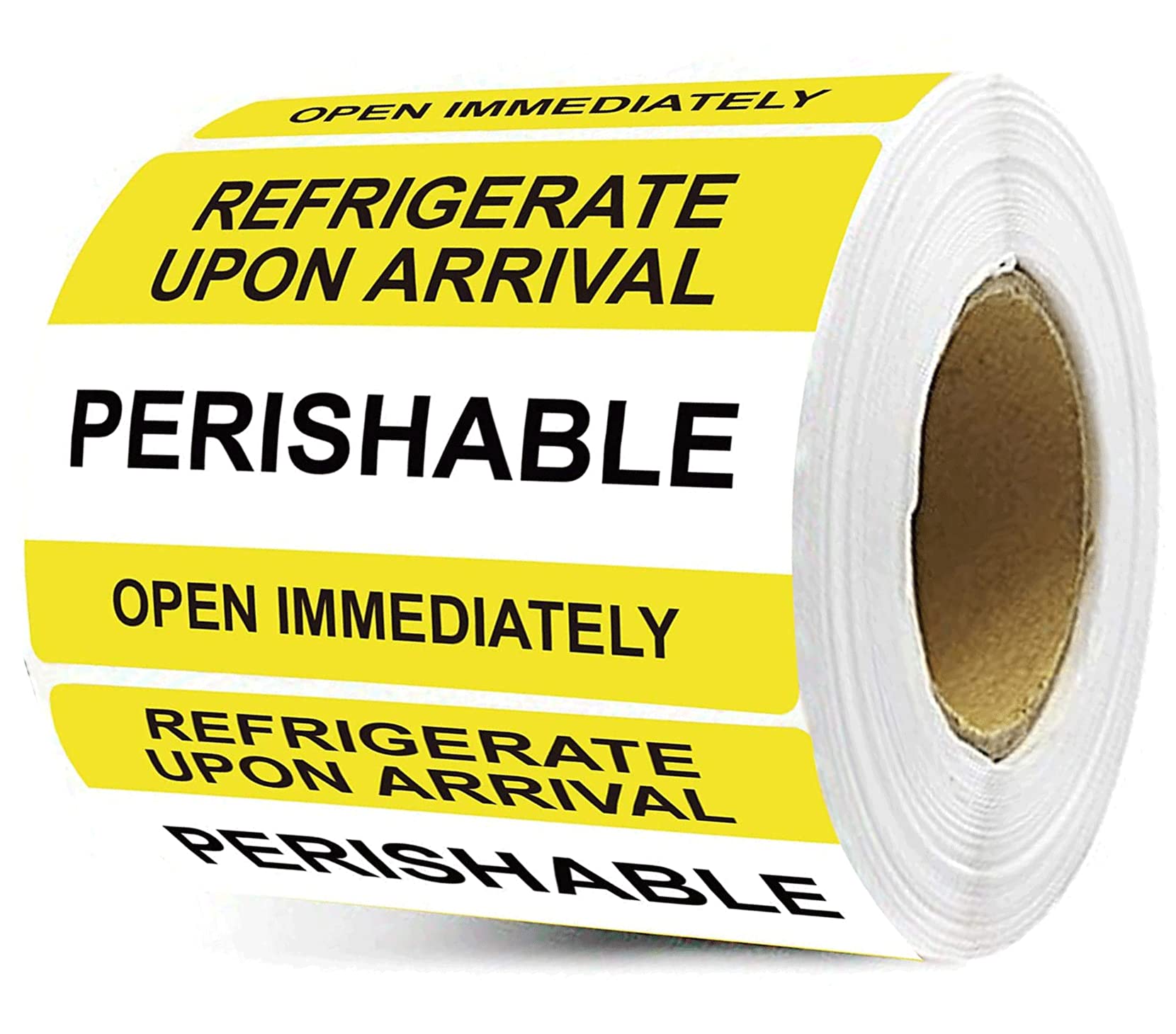 Yellow Self Adhesive Warning Shipping Mailing Labels/Stickers - 'Perishable Refrigerate Upon Arrival Open Immediately' For Shi