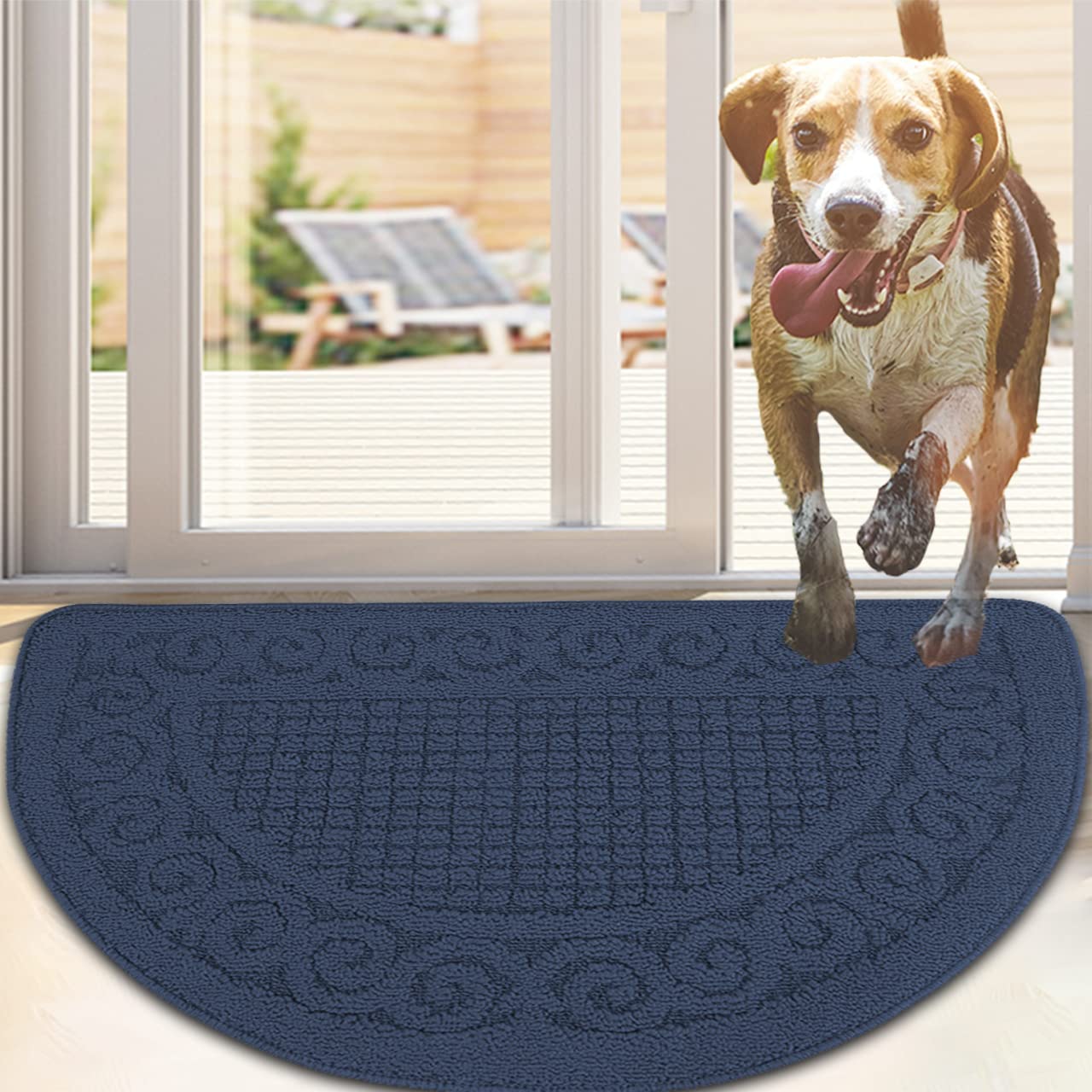 Half Circle Door Mat Indoor 18X30,Half Round Non Slip Machine Washable Entryway Rug for Front/Back Outdoor, Absorbent Low Profil