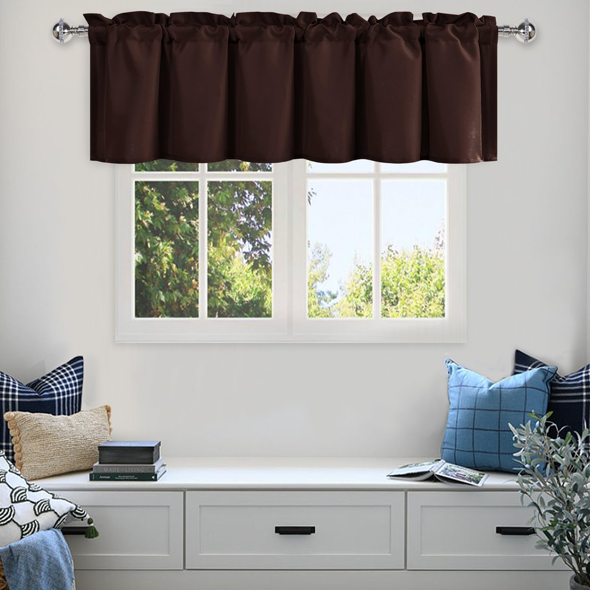 DWCN Basement Window Curtain Valance, Kitchen Valance 18 Inch, Rod Pocket Valance for Window Treatment, 1 Panel, 60 X 18 Inch, C