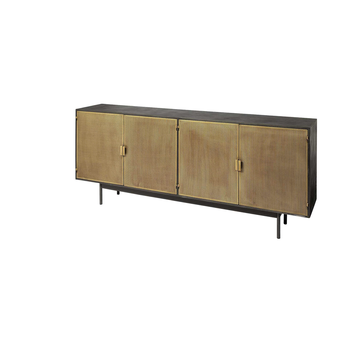 HomeRoots Gold, Dark Brown Dark Brown Mango Wood Finish Sideboard with 4 Cabinet Doors