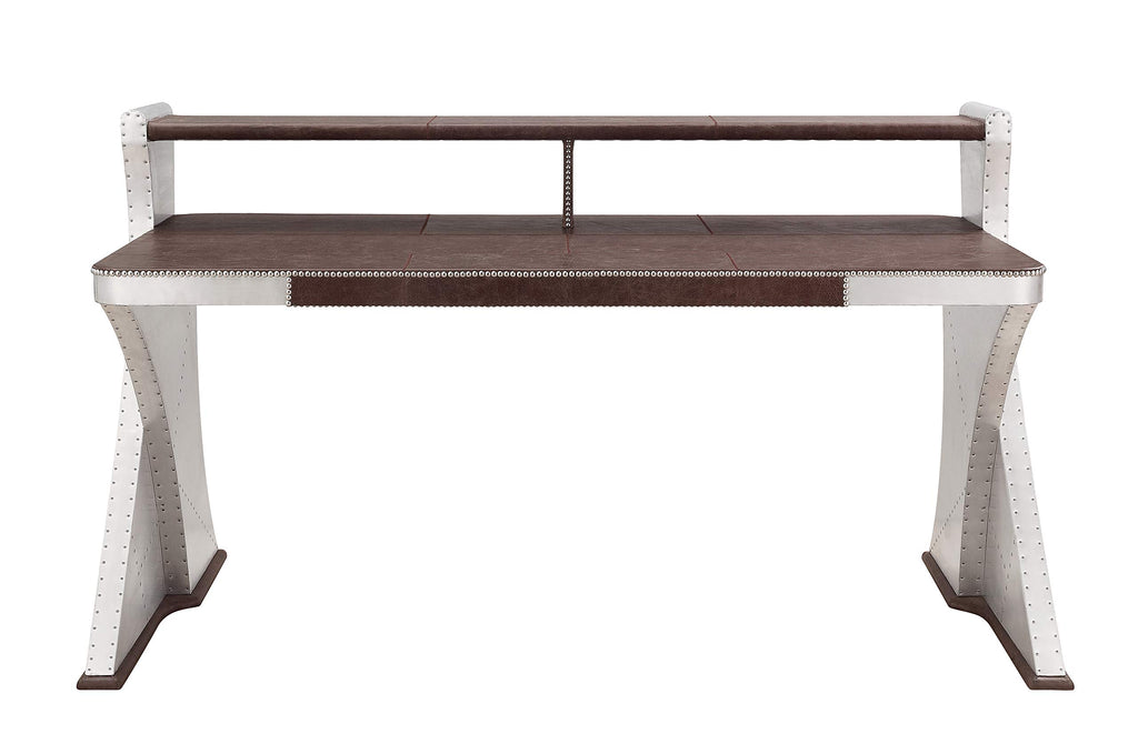 Acme Brancaster Desk in Retro Brown Top Grain Leather and Aluminum
