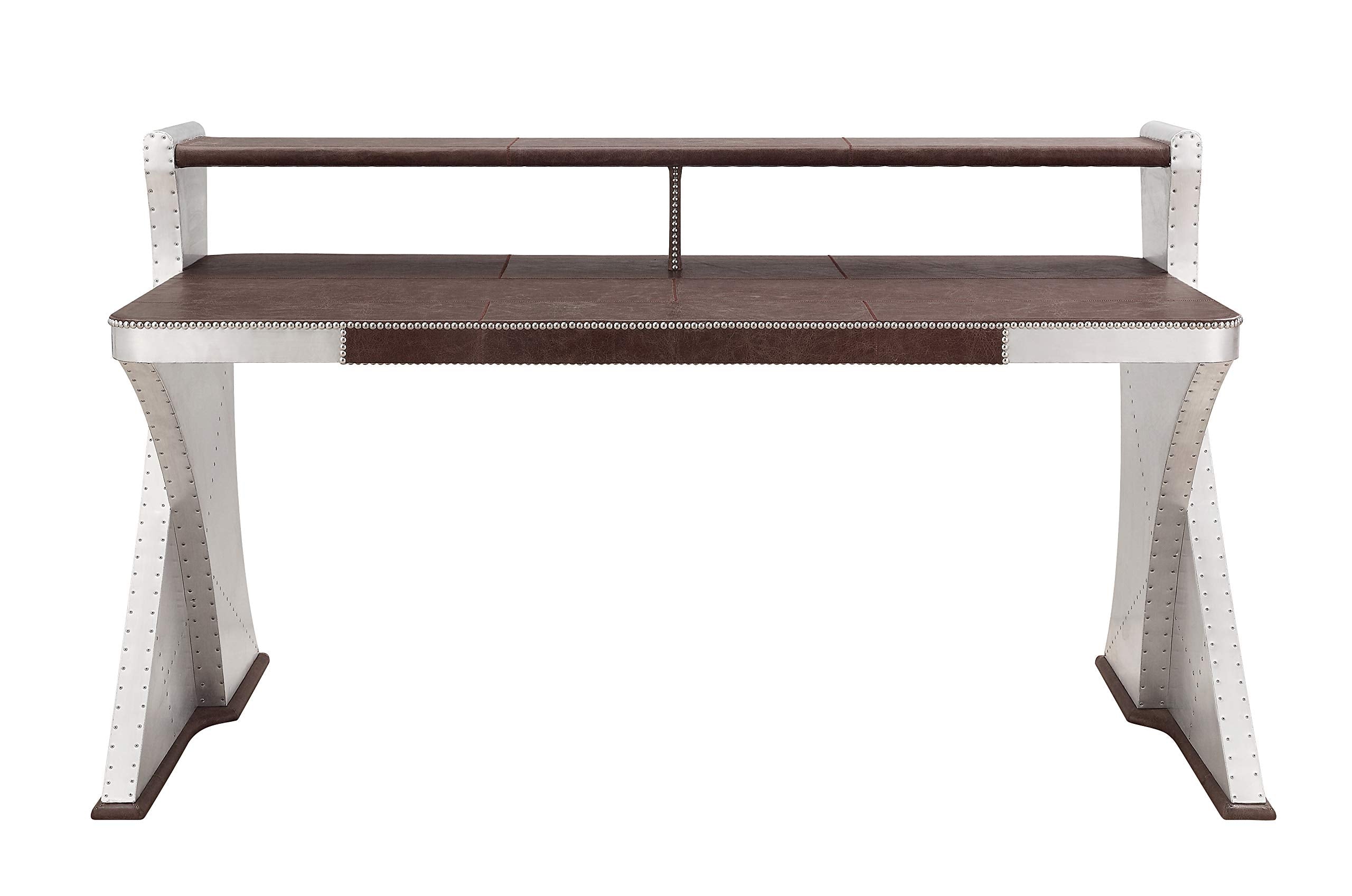 Acme Brancaster Desk in Retro Brown Top Grain Leather and Aluminum