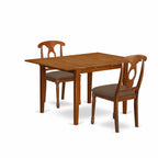 East West Furniture MLNA3-SBR-C 3 Piece Kitchen Table Set Contains a Rectangle Dining Room Table with Butterfly Leaf and 2 Linen Fabric Upholstered Dining Chairs, 36x54 Inch, Saddle Brown