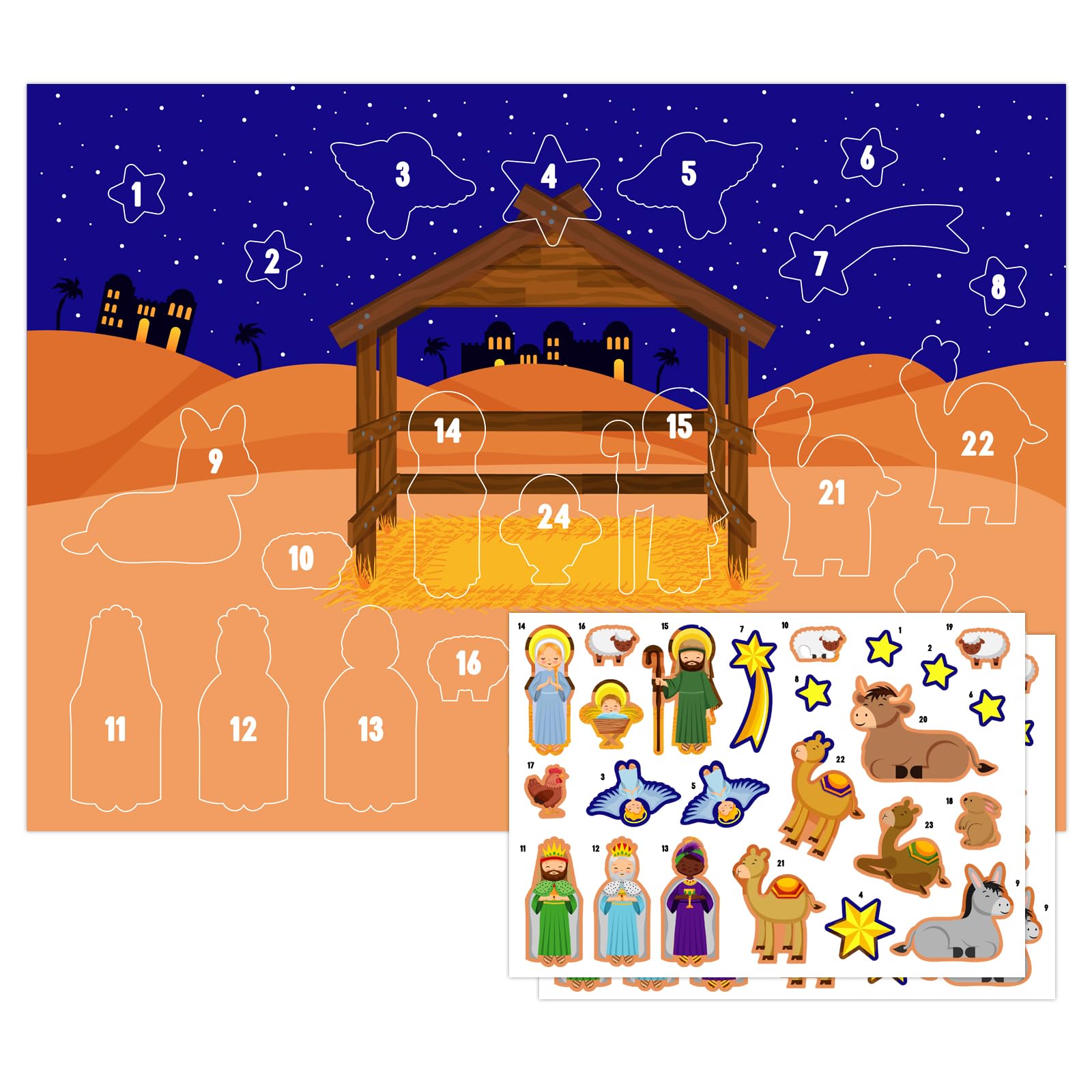 WaaHome Nativity Sticker Advent Calendar for Kids Christmas Advent Calendar 2024 Christian Christmas Countdown Calendar Jesus St