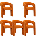 Modern Dining Chair Set Of 5, Velvet Upholstered Barrel Kitchen Chair, Round Dining Chairs With Wooden Legs, Assembled Accent Ar
