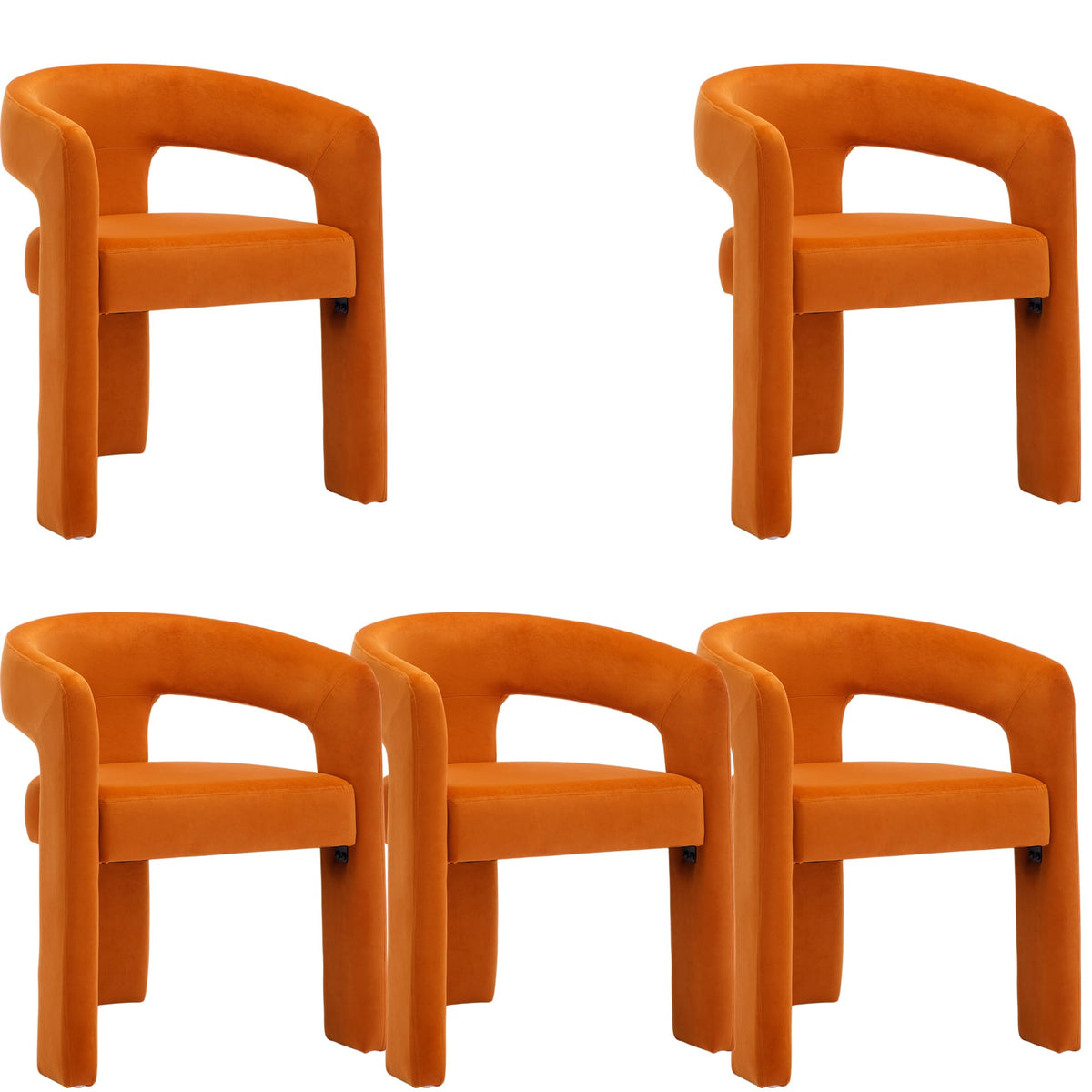 Modern Dining Chair Set Of 5, Velvet Upholstered Barrel Kitchen Chair, Round Dining Chairs With Wooden Legs, Assembled Accent Ar