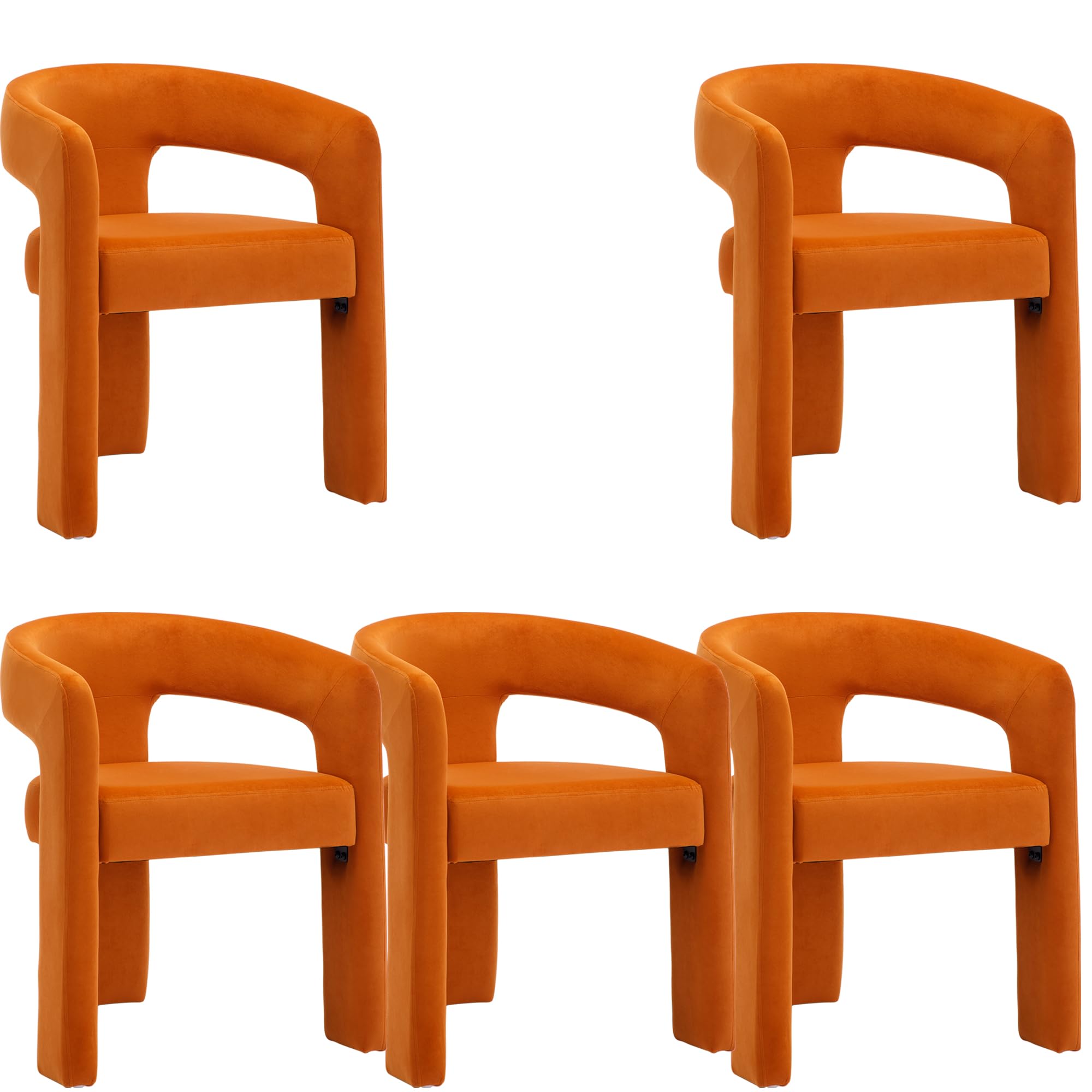 Modern Dining Chair Set Of 5, Velvet Upholstered Barrel Kitchen Chair, Round Dining Chairs With Wooden Legs, Assembled Accent Ar
