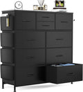 Lulive Dresser For Bedroom With 10 Drawers, Chest Of Drawers With Side Pockets And Hooks, Pu Storage Dresser, Organizer Unit For Living Room, Hallway, Closet (Black)