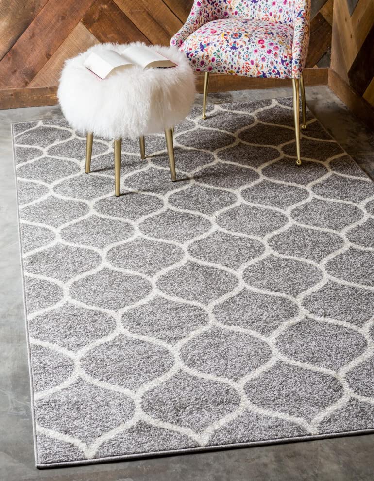 Unique Loom Trellis Frieze Collection Area Rug - Rounded (5' 1'' X 8', Light Gray/ Ivory)