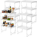 BrightRow 12 Pack White Stackable Plastic Kitchen Storage Shelf Foldable Racks, Pantry Shelf Cabinet Organizers, Expandable Stor